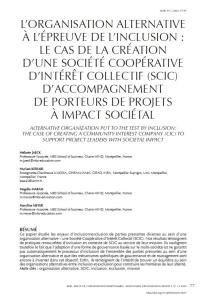 L'organisation alternative à l'épreuve de l'inclusion : le cas de la création d'une Société Coopérative d'Intérêt Collectif (SCIC) d'accompagnement de porteurs de projets à impact