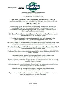 Improving governance arrangements for vegetable value chains in sub-Saharan Africa: the case of Bahir Dar, Ethiopia and Cotonou, Benin