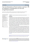 Has transformation of food systems reached an impasse? Considerations on the role of agri-food research