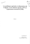 Les politiques agricoles et alimentaires de l'Algérie : de la réforme agraire (1971) à l'ajustement structurel (1990) : vol. 1.