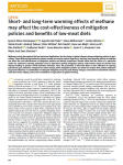 Short- and long-term warming effects of methane may affect the cost-effectiveness of mitigation policies and benefits of low-meat diets