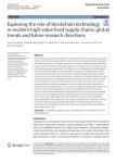 Exploring the role of blockchain technology in modern high-value food supply chains: global trends and future research directions