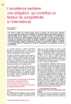 Lexcellence sanitaire : une obligation, qui constitue un facteur de compétitivité à linternational