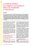 L’excellence sanitaire : une obligation, qui constitue un facteur de compétitivité à l’international